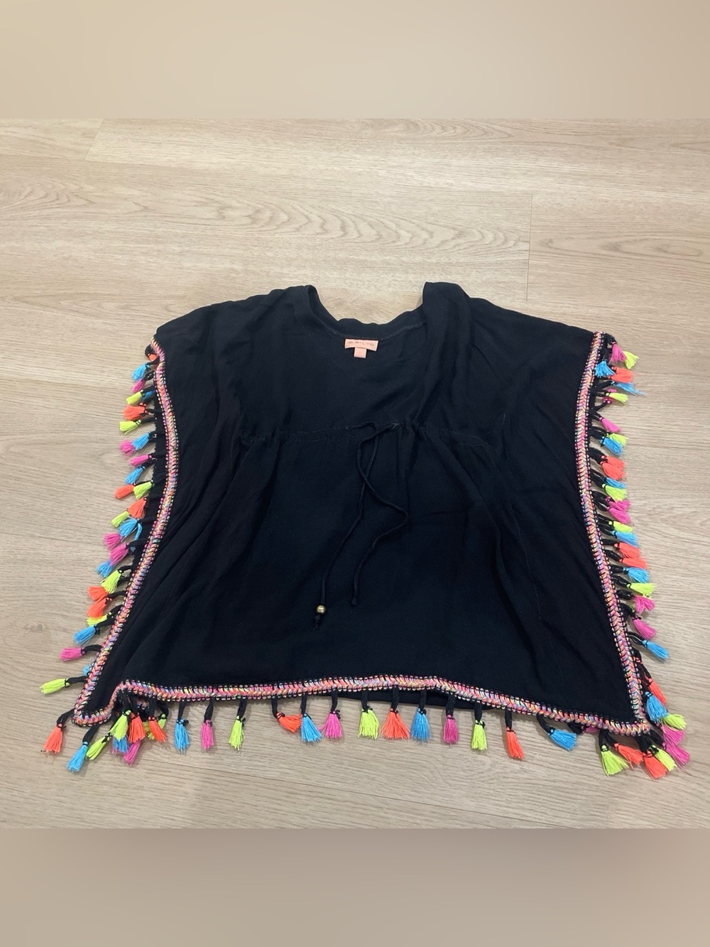 Pilyq Black Swim Coverup with Neon Tassel Trim